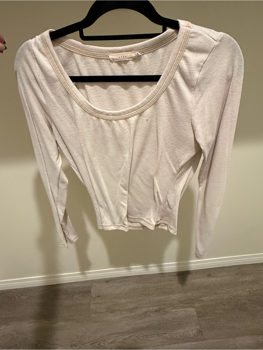 Lush Long Sleeve Scoop Neck Top in Light Cream